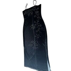 Vintage Blk Velvet Floral Glitter‎ Maxi Dress 99721 S Goth Dark Fairy Y2K Whimsy